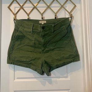 Madewell Army Green Cotton High Waisted Shorts